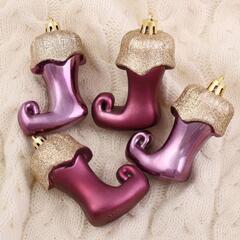 !Украшение ёлочное "Сапожок эльфа" 5х6,5 см (набор 4 шт) бордовый