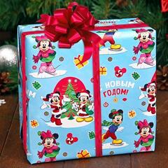 !09 Бумага 2 листа упаковочная глянцевая, 50 х 70 см «Весёлого Нового года!», Микки Маус