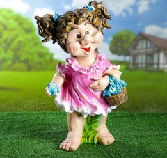 !Садовая фигура "Девочка с корзиной цветов" 58 см.