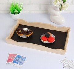 !09 Поднос деревянный фигурный для завтрака со вставкой, цвет венге, МАССИВ, 49х6х28,5см