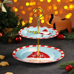 !09 Блюдо фарфоровое 2-х ярусное «Новый год. Дед Мороз», d=17,5/23 см