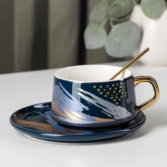 !09 Чайная пара «Пикассо», чашка 220 мл, блюдце d=15,5 см, цвет синий в подарочной коробке