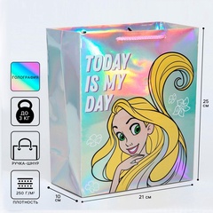 !09 Пакет (набор 4 штуки) голография горизонтальный "Today is my day", Принцессы, 25 х 21 х 10 см