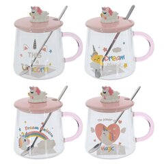 Кружка с крышкой и ложкой, 400 мл, L12,5 W9 H12 см, дизайн микс