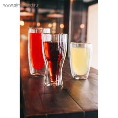 !09 Пивной бокал «Дуо», 400 мл, 8.5×8.5×18 см, с двойными стенками, стекло, прозрачный