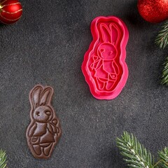 !Форма для печенья «Зайка с леденцом», штамп, вырубка, цвет розовый