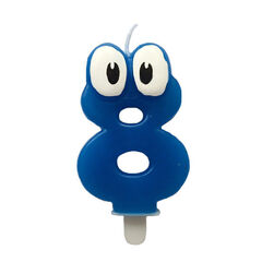 !Свеча для торта 2 штуки "Цифра 8 " с глазками синяя