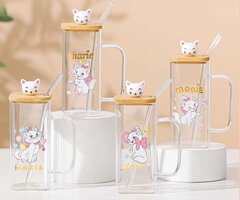 Кружка с крышкой и трубочкой, L6 W6 H13,5 см, дизайн микс