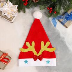 !09 Колпак новогодний "Оленьи рожки" бантик и листики 25х37 см