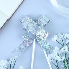 !09 Подарочный Бант - бабочка (набор 10 штук) N 1.8, цвет серебро голография, для упаковки подарков