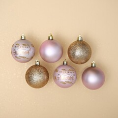 !09 Набор елочных игрушек 12 штук «Волшебных моментов», шары новогодние, d=6 см. цвет розовое золото