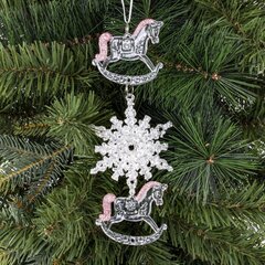 Украшение новогоднеe подвеска"Снежинка с лошадками", L6,5 W0,5 H18 см