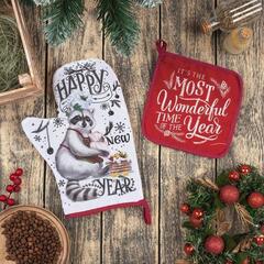 !09 Набор новогодний кухонный "Happy new year": варежка-прихватка 20х28 см, прихватка 17х17 см