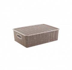 Корзинка Вязь 7.5л с крышкой капучино/голубая