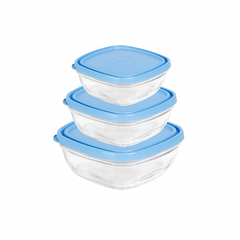 Набор контейнеров FRESHBOX 3пр квадратные с голубыми крышками