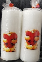 !НАБОР СВЕЧЕЙ 2 ШТУКИ - Свеча декоративная "Мишка с сердечком" 6x6x14 см. цвет белый