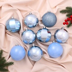 !09 Набор елочных шаров (набор 9 штук) "Нерис" пластик d-8 см. цвет голубой