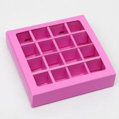 !09 Коробка (набор 4 штуки) для конфет на 16 штук сиреневая, 17,7 х 17,7 х 3,8 см.