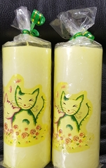 !09 Свеча декоративная (набор 2 штуки) "Котики" 12X5 см. цвет мятный