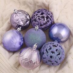 !09 Набор елочных игрушек - Ёлочные игрушки «Кэра», шары новогодние, d=6 см, набор 16 шт., сиреневый