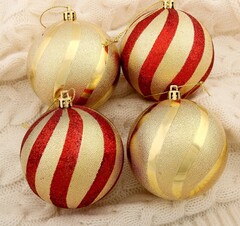 !09 Набор елочных шаров (набор 4 штуки) «Закрученные полосы» пластик d-8 см. цвет золотисто-красный