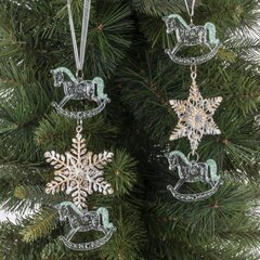 Украшение новогоднеe подвеска"Снежинка с лошадками", L6,5 W1 H19 см, 2в.