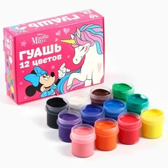 !09 Набор для творчества - 2 предмета -Гуашь 12 цветов по 10 мл «Единорог», Минни Маус + Мелки цветные Calligrata, в наборе 9 штук, квадратные