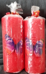 !09 НАБОР СВЕЧЕЙ 3 ШТУКИ - Свеча декоративная "Бабочка радужная" 5x5x12 см. цвет красный