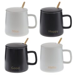 Кружка с крышкой и ложкой, 400 мл, L12 W9 H9 см,дизайн микс