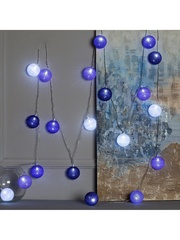 !09 Гирлянда - нить, 5 м с насадками «Клубки сиреневые», IP20, прозрачная нить, 20 LED, свечение белое, 220 В