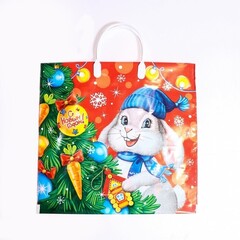 !09 Пакет (набор 5 штук) "Новогодний Кроль", полиэтиленовый с пластиковой ручкой, 37 х 34см, 80 мкм