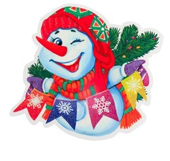 !09 Украшение на скотче (набор 15 штук) "Снеговик" глиттер 11x12 см.