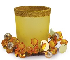 !09 Подсвечник стеклянный "B&H", с декором, высота 7 см цвет золотой в п/у