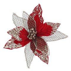 Цветок искусственный "Пуансеттия" (на клипсе), L21 W21 H7,5 см