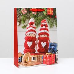 !09 Пакет ламинированный (набор 2 штуки) "Сани с подарком", 31 x 42 x 12 см.