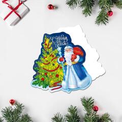 !09 Открытка под конфету (набор 7 штук) «С Новым Годом!» Дед мороз и ель, 9 × 9 см.