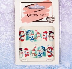 !09 Слайдер-дизайн для ногтей «Снеговики», водный