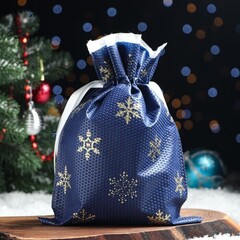 !09 Мешок подарочный (набор 2 штуки) "Золотые снежинки", 22 x 31 см.