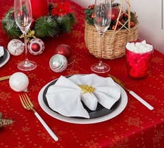 !09 Скатерть «Снежинки» красный, 110*150 см, 115 ±10 гр,100% п/э/