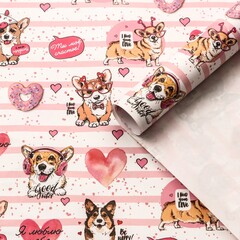 !09 Набор глянцевой бумаги (3 листа): "Корги" ,50 × 70 см ,2 листа + «Послания» ,1 лист, 70×100 см