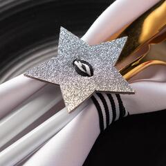 !09 Декор для столовых предметов 2 штуки "Звезда" серебро 6х5,7 см, 100% п/э, фетр