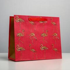!09 Пакет крафтовый (набор 3 штуки) горизонтальный «Фламинго», 27 х 23 х 11,5 см
