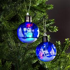 !09 Набор ёлочных шаров «Зимний пейзаж», 2 шт, d=8 см, 1 LED, от батареек, свечение RGB