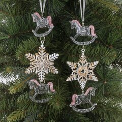 Украшение новогоднеe подвеска"Снежинка с лошадками", L6,5 W1 H19 см, 2в.