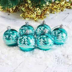 !09 Набор елочных игрушек 6 штук «Ёлочки в лесу», шары новогодние, d=6 см.