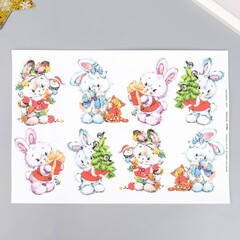 !09 Декупажная карта 2 листа "Голубые и розовые кролики" +Зайчики с подарками" плотность 45г/м2 формат А4