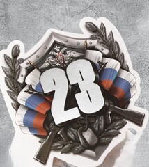 !09 Открытка (набор 6 штук) поздравительная «С 23 февраля», тиснение, 8,5 х 9 см.