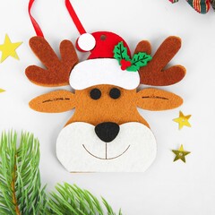 !09 Комплект из 3-х наборов - Ёлочная игрушка из фетра «Новогодний олень», своими руками