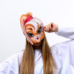 !Маска на резинке 2 штуки: «Кролик с сердечком», 25,3 х 25,3 см., +  «Кролик в блестках», 21,1 х 26 см., 250 гр/кв.м