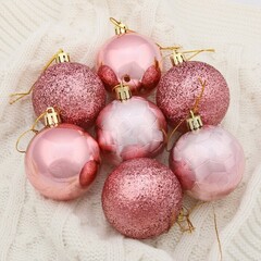 !Набор шаров пластик d-6 см, 9 шт "Камилла" розовый